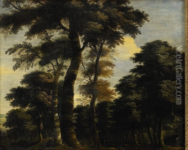 Skogslandskap Med Figurer Oil Painting - Jacques d' Arthois