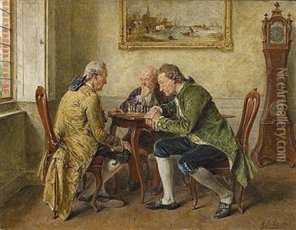Schachspieler Oil Painting - Carl Wilhelm Anton Seiler
