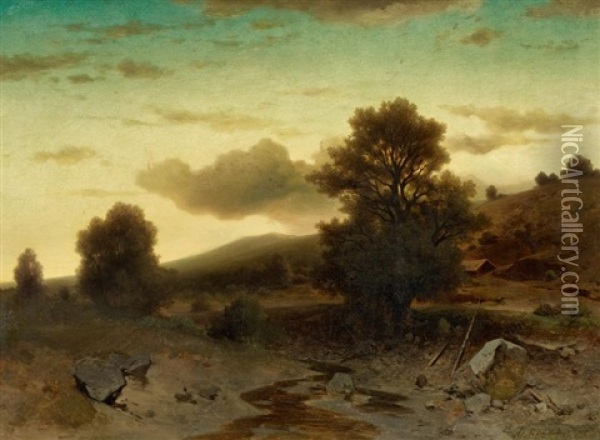 Landschaftsstudie Im Abendlicht Oil Painting - Andreas Achenbach