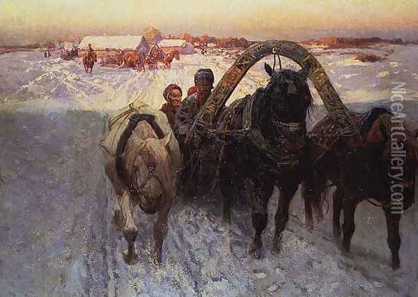 The Sleigh Oil Painting - Franz Roubaud