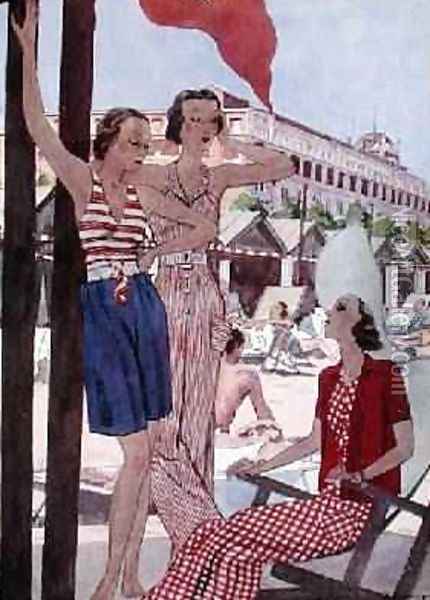 At the Lido Summer Holidays under Italian Skies fashion plate from Femina magazine June 1934 Oil Painting - Pierre Mourgue