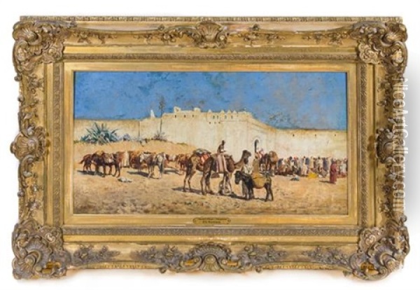 Marketplace, Tangiers Oil Painting - Edwin Lord Weeks