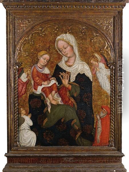 The Madonna And Child With Angels And A Maledonor Oil Painting - Jean, Giovanni Charlier Di Francia