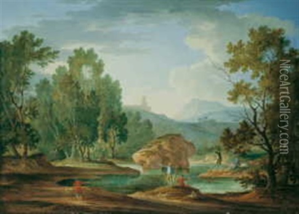 Landschaft Bei Tivoli Mit Der Villa Des Maecenas - Der Morgen (+ Tiberlandschaft Bei Rom - Der Abend; Pair) Oil Painting - Adolf Friedrich Harper