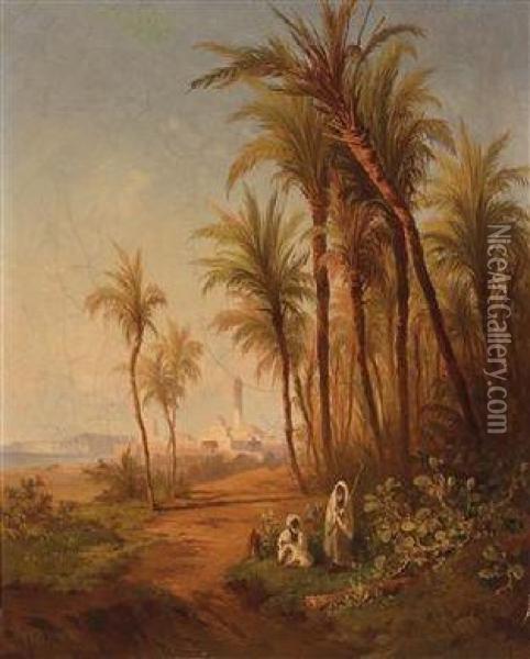 Pilgrims By The Coast Oil Painting - Georg Geyer