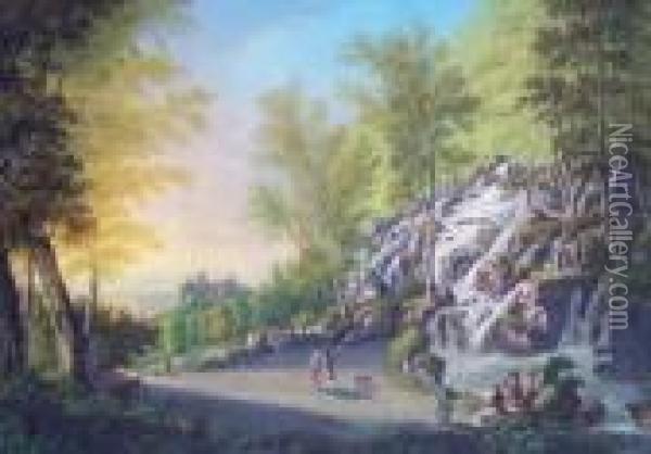 Der Steinhoffersche Wasserfall Gegen Die Lowenburg Oil Painting - Johann Heinrich Bleuler I
