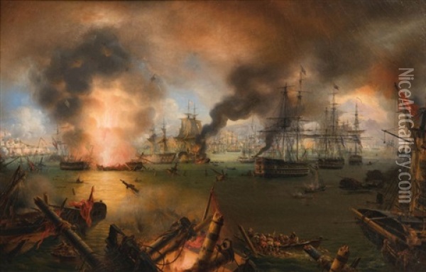 La Bataille De Navarin Oil Painting - Louis-Philippe Crepin