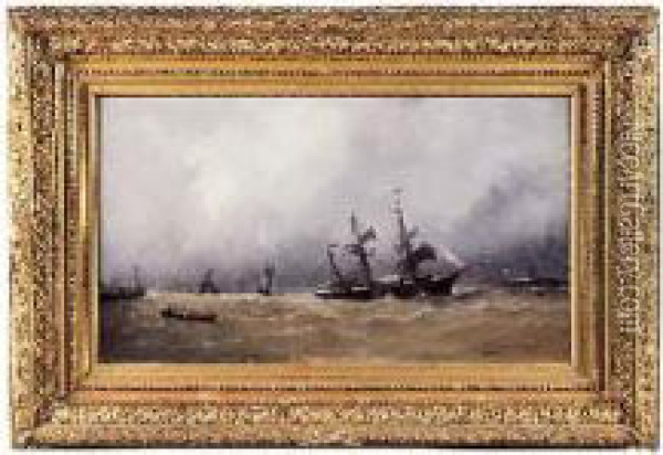 Trois Mats Vent Arriere Rentrant Au Port Oil Painting - Paul Ch. Emmanuel Gallard-Lepinay