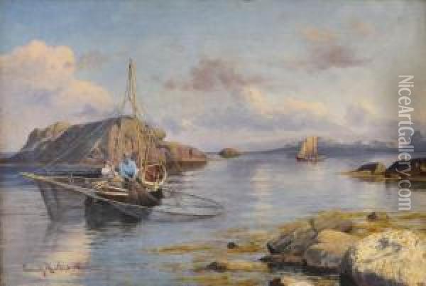 Two Fishermen Oil Painting - Lars Laurits Larsen Haaland