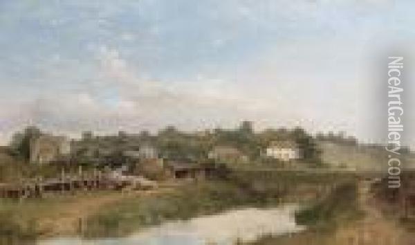 A River Landscape Oil Painting - Frederick Richard Lee