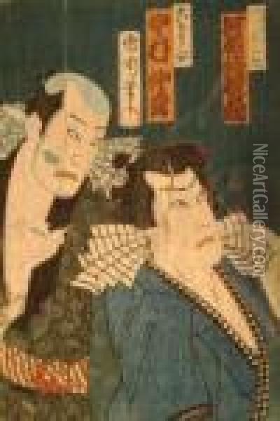 Scenes From Kabuki Theatre Oil Painting - Toyohara Kunichika