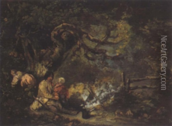 Bauernfamilie Am Lagerfeuer Oil Painting - Benjamin (of Bath) Barker