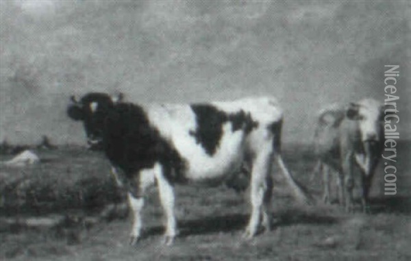 Cows In A Dutch Landscape Oil Painting - Ogden Wood