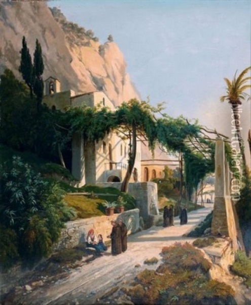 Vue Du Couvent Des Capucins A Amalfi Oil Painting - Louis Auguste Lapito