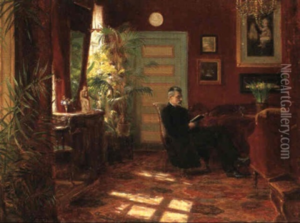 Interior Med Laesende Herre Oil Painting - Hans Andersen Brendekilde