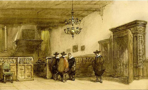 Interior Of The Townhall, Hattem Oil Painting - Johannes Bosboom