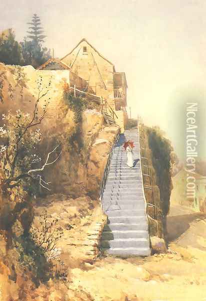 Hordern Stairs Oil Painting - Julian Ashton