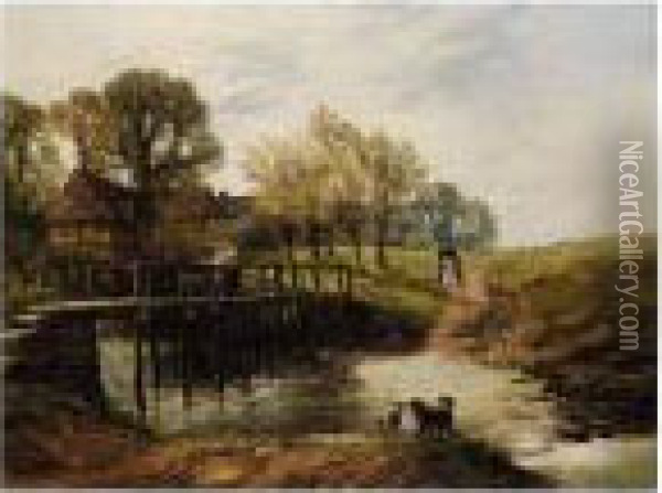 Crossing The Brook Oil Painting - Thomas Creswick