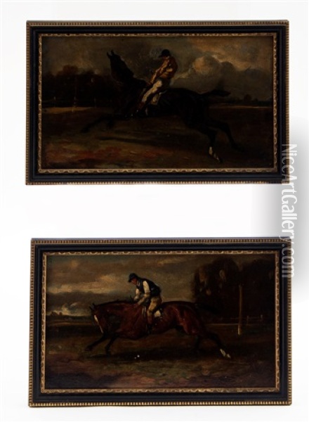 Racehorse And Jockey Galloping (pair) Oil Painting - John Frederick Wheeler