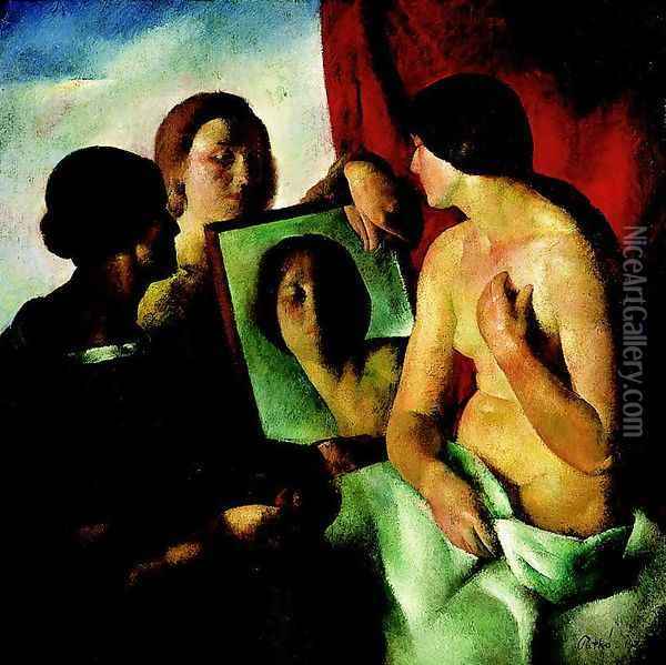 In Front of a Mirror 1923 Oil Painting - Karoly Patko