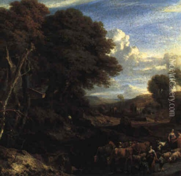 Landschaft Mit Einer Herde Oil Painting - Jan Baptiste Huysmans