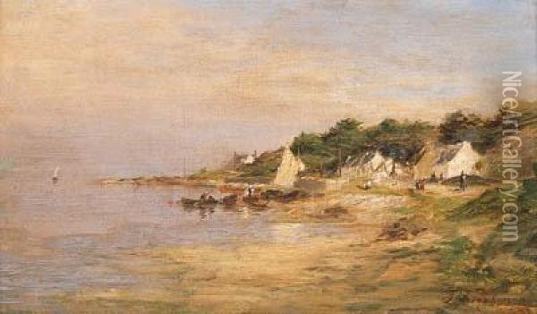 An East Coast Fishing Village Oil Painting - Joseph Farquharson