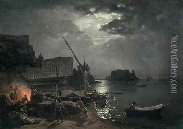 View of Naples in Moonlight, 1829 Oil Painting - Silvestr Fedosievich Shchedrin