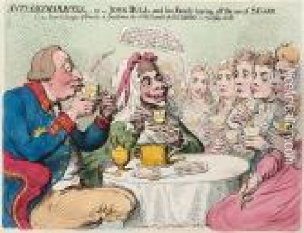 Anti-saccharrities,-or-john Bull And His Family Leaving Off The Use Of Sugar Oil Painting - James Gillray