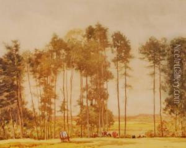 Cattlegrazing Near Trees Oil Painting - George Ii Graham