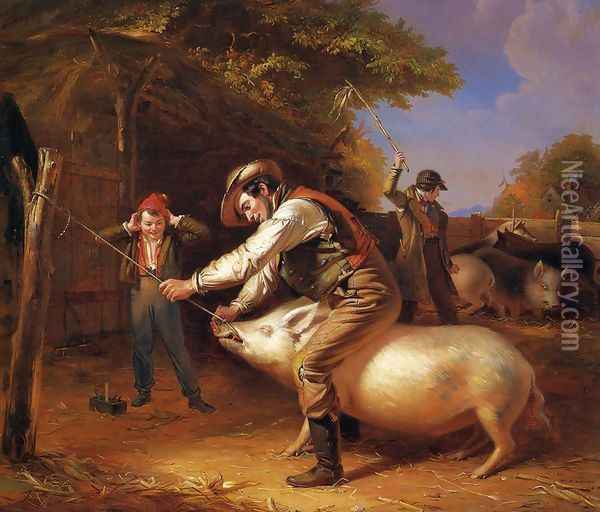 Ringing the Pig Oil Painting - William Sidney Mount
