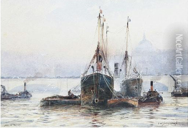 'the Tower Bridge, London', And 'london Bridge' Oil Painting - William Harrison Scarborough