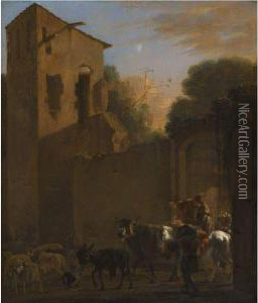 Travellers Leaving A Town Oil Painting - Jan Asselyn