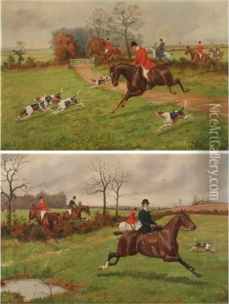 Hunting Scenes: A Pair Oil Painting - George Derville Rowlandson