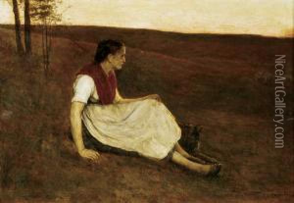 Shepherdess With Dog At Dusk Oil Painting - Alexandre Theodore Struys