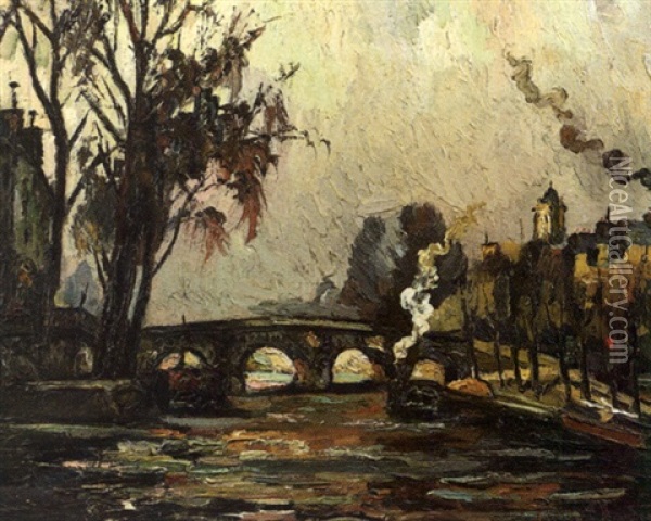 La Seine Au Pont-marie Oil Painting - Pierre Dumont