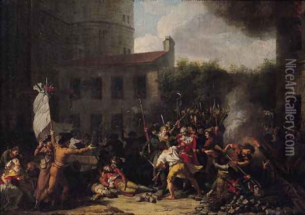 The Storming of the Bastille and the Arrest of Joseph Delaunay 1752-94 on 14th July 1789, 1789-93 Oil Painting - Charles Thevenin