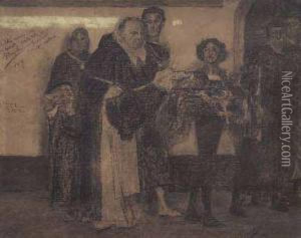 Studio Per Il Quadro Savonarola Che Ricusa Gli Onori Del Papa Borgia Oil Painting - Giulio Bargellini