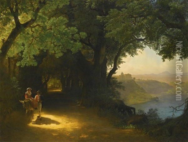 View Of Castel Gandolfo And Lake Albano Oil Painting - Lev Felixovich Lagorio