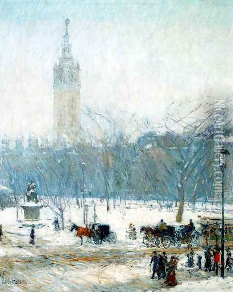 Snowstorm Madison Square Oil Painting - Childe Hassam