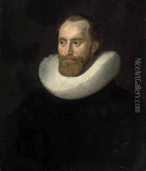 Portrait Of A Gentleman In A Black Doublet And Lace Ruff Oil Painting - Jan Anthonisz Van Ravesteyn