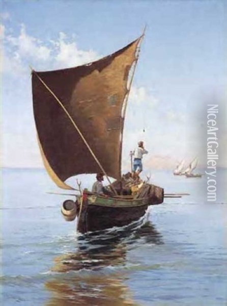 Fishermen Setting Off Oil Painting - Pietro Barucci