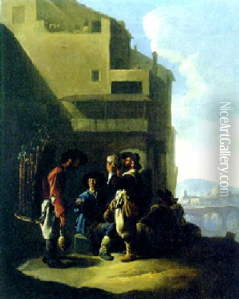 A Water Seller In An Italianate Town Oil Painting - Johannes Lingelbach