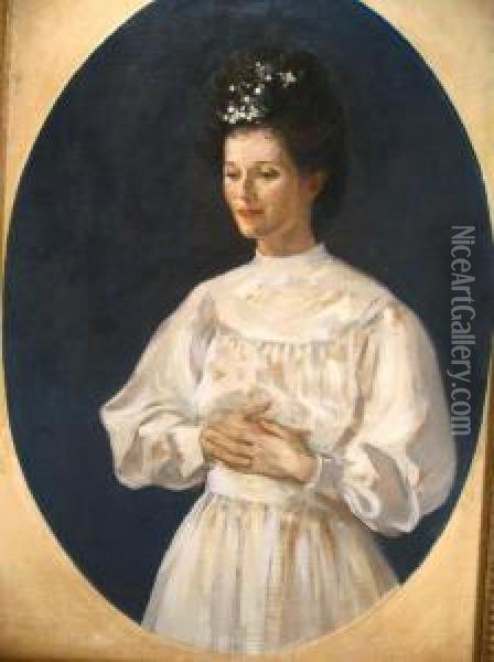 Portrait Of Woman In White Dress Oil Painting - Augustus Vincent Tack