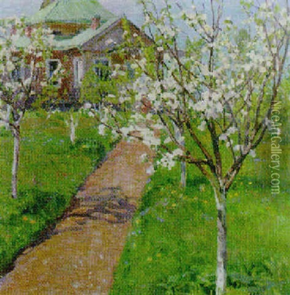 Springtime Blossom In The Dacha Garden Oil Painting - Aleksei Mikhailovich Korin
