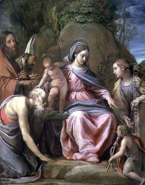 Holy Family Oil Painting - Alessandro Tiarini