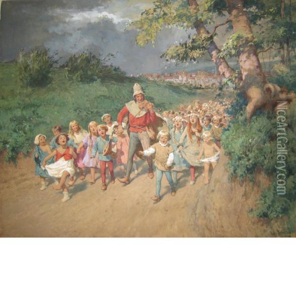 The Fiddler's Followers Oil Painting - Karl Feiertag