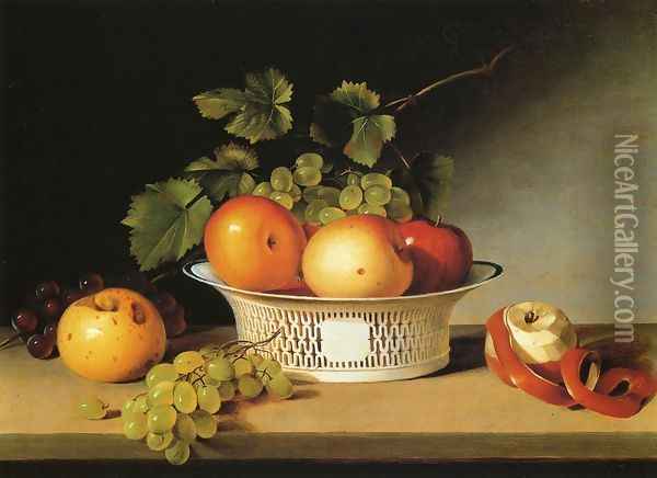 Apples and Grapes in a Pierced Bowl Oil Painting - James Peale
