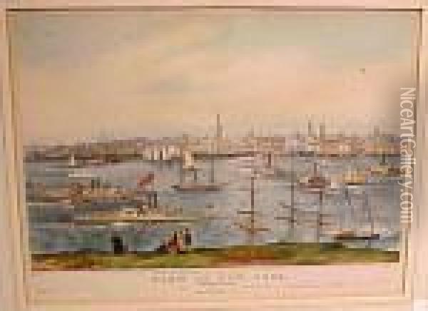 View Of New York From Brooklyn Heights Oil Painting - Currier & Ives Publishers