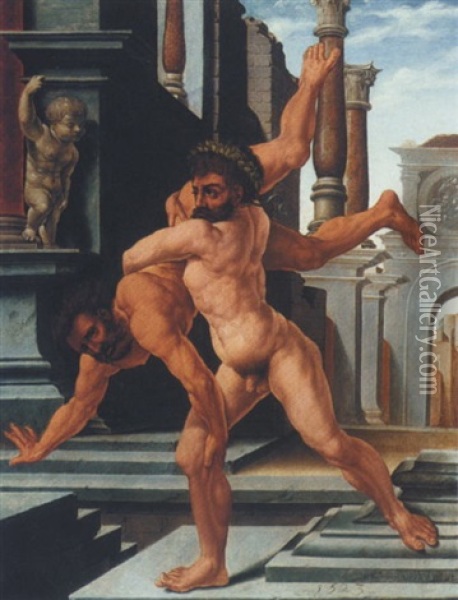Hercules Wrestling With Antaeus Oil Painting - Jan Gossaert