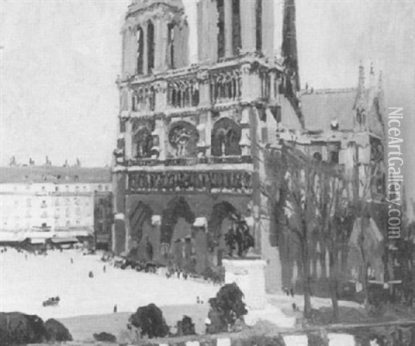 A View Of Notre Dame Oil Painting - George Oberteuffer